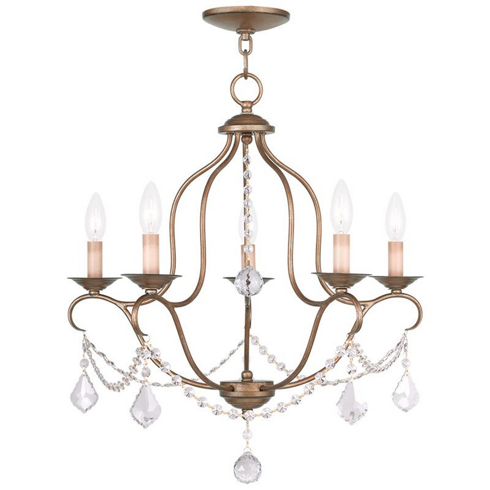 Livex Lighting-6435-48-Chesterfield - 5 Light Chandelier in Chesterfield Style - 22 Inches wide by 23.75 Inches high Antique Gold Leaf  Hand Applied Venetian Golden Bronze Finish