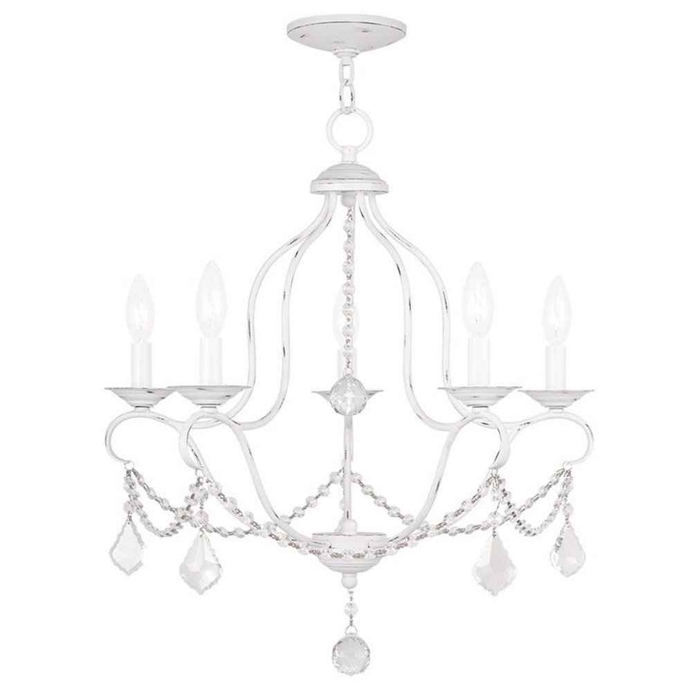 Livex Lighting-6435-60-Chesterfield - 5 Light Chandelier in Chesterfield Style - 22 Inches wide by 23.75 Inches high Antique White  Hand Applied Venetian Golden Bronze Finish