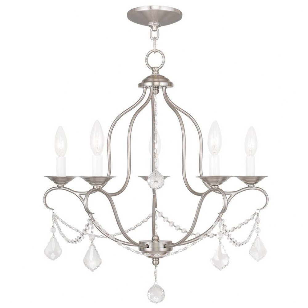 Livex Lighting-6435-91-Chesterfield - 5 Light Chandelier in Chesterfield Style - 22 Inches wide by 23.75 Inches high Brushed Nickel  Hand Applied Venetian Golden Bronze Finish