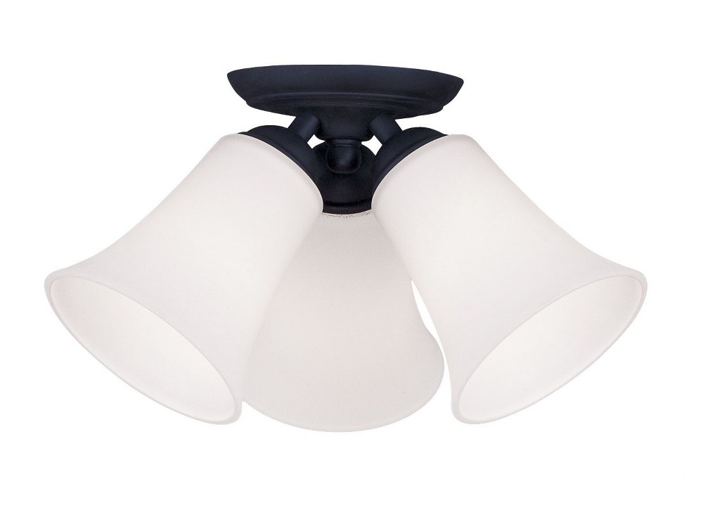 Livex Lighting-6462-04-Ridgedale - 3 Light Flush Mount in Ridgedale Style - 13 Inches wide by 8 Inches high   Black Finish with Satin Opal White Glass