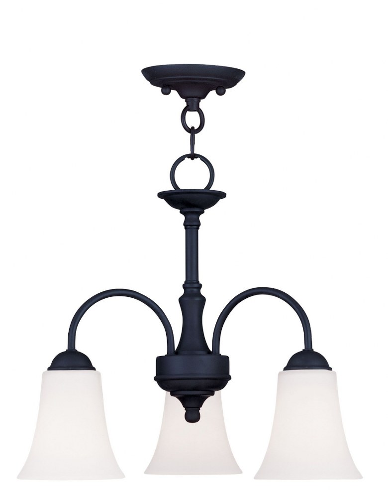 Livex Lighting-6464-04-Ridgedale - 3 Light Convertible Dinette Chandelier in Ridgedale Style - 18 Inches wide by 15 Inches high   Black Finish with Satin Opal White Glass