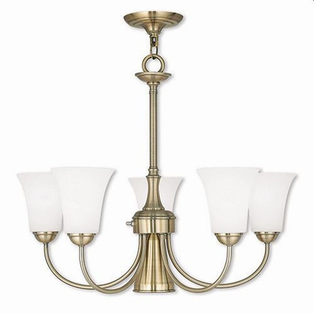 Livex Lighting-6465-01-Ridgedale - 6 Light Dinette Chandelier in Ridgedale Style - 25.5 Inches wide by 21 Inches high Antique Brass  English Bronze Finish with Satin Opal White Glass