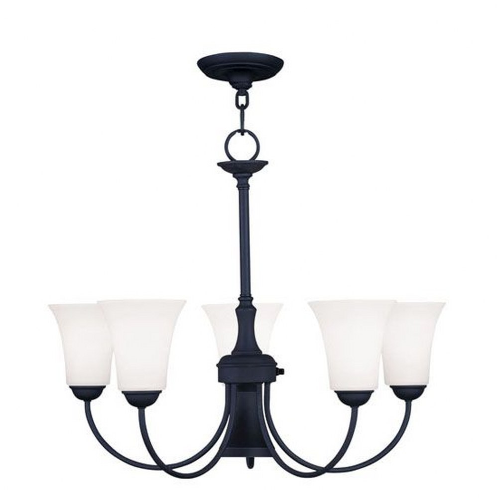 Livex Lighting-6465-04-Ridgedale - 6 Light Dinette Chandelier in Ridgedale Style - 25.5 Inches wide by 21 Inches high   Black Finish with Satin Opal White Glass