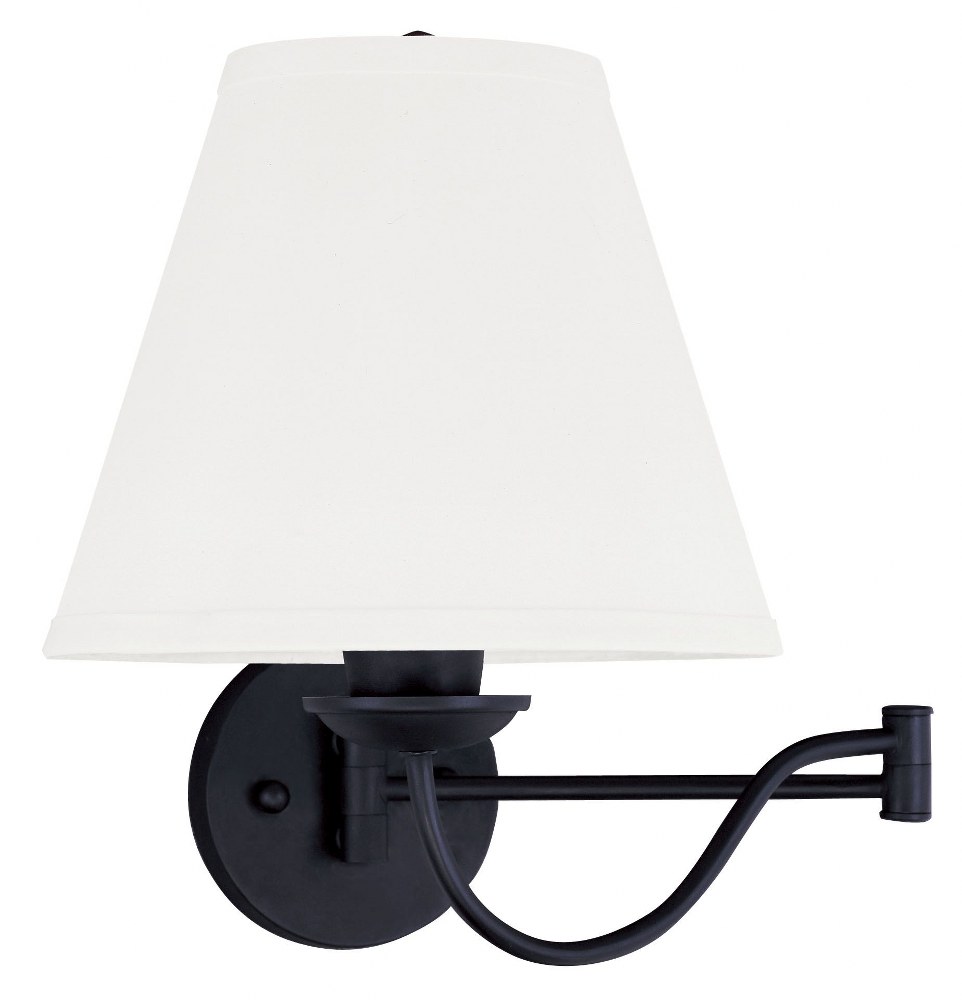 Livex Lighting-6471-04-Ridgedale - 1 Light Swing Arm Wall Sconce in Ridgedale Style - 10 Inches wide by 15 Inches high   Black Finish with Off-White Linen Shade