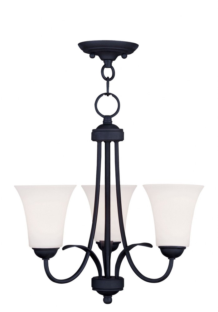 Livex Lighting-6473-04-Ridgedale - 3 Light Convertible Mini Chandelier in Ridgedale Style - 18 Inches wide by 17.5 Inches high   Black Finish with Satin Opal White Glass