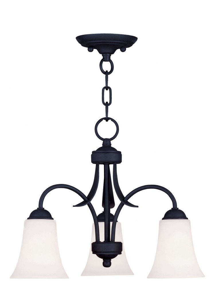 Livex Lighting-6474-04-Ridgedale - 3 Light Convertible Dinette Chandelier in Ridgedale Style - 18 Inches wide by 14.5 Inches high   Black Finish with Satin Opal White Glass