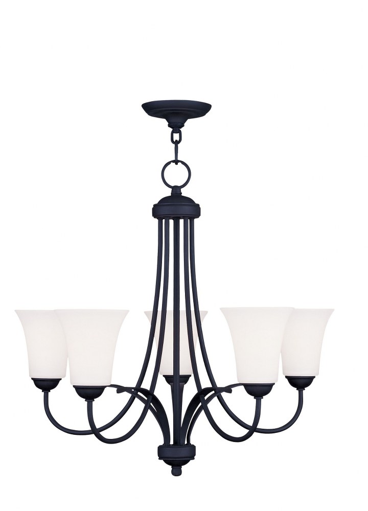 Livex Lighting-6475-04-Ridgedale - 5 Light Chandelier in Ridgedale Style - 25.5 Inches wide by 22 Inches high   Black Finish with Satin Opal White Glass