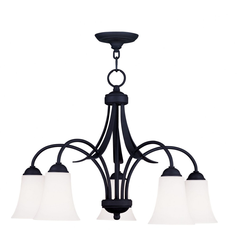 Livex Lighting-6476-04-Ridgedale - 5 Light Chandelier in Ridgedale Style - 25.5 Inches wide by 17.75 Inches high   Black Finish with Satin Opal White Glass