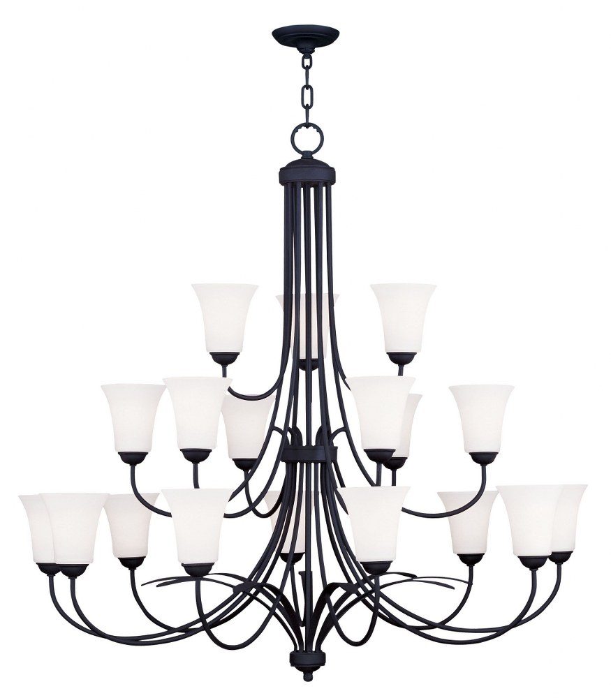 Livex Lighting-6479-04-Ridgedale - 18 Light Chandelier   Black Finish with Satin Opal White Glass