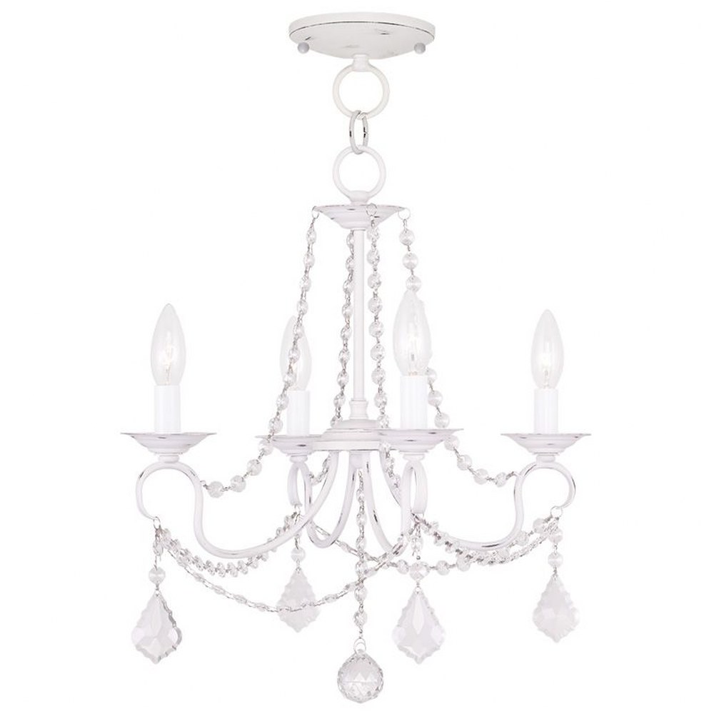 Livex Lighting-6514-60-Pennington - 4 Light Convertible Mini Chandelier in Pennington Style - 18 Inches wide by 17 Inches high Antique White  Hand Painted Antique Silver Leaf Finish