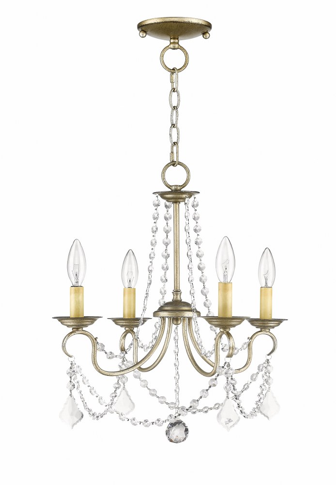 Livex Lighting-6514-73-Pennington - 4 Light Convertible Mini Chandelier in Pennington Style - 18 Inches wide by 17 Inches high Antique Silver Leaf  Hand Painted Antique Silver Leaf Finish