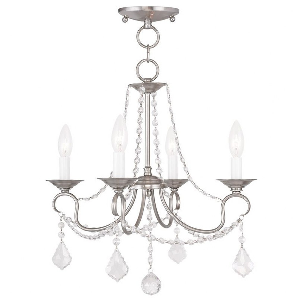 Livex Lighting-6514-91-Pennington - 4 Light Convertible Mini Chandelier in Pennington Style - 18 Inches wide by 17 Inches high Brushed Nickel  Hand Painted Antique Silver Leaf Finish