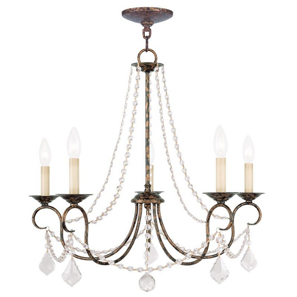 Livex Lighting-6515-71-Pennington - 5 Light Chandelier in Pennington Style - 25 Inches wide by 23 Inches high Hand Applied Venetian Golden Bronze  Hand Painted Antique Silver Leaf Finish