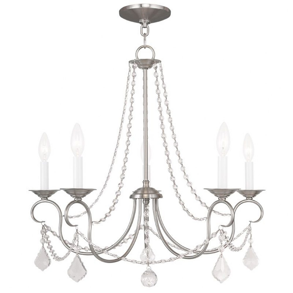 Livex Lighting-6515-91-Pennington - 5 Light Chandelier in Pennington Style - 25 Inches wide by 23 Inches high Brushed Nickel  Hand Painted Antique Silver Leaf Finish