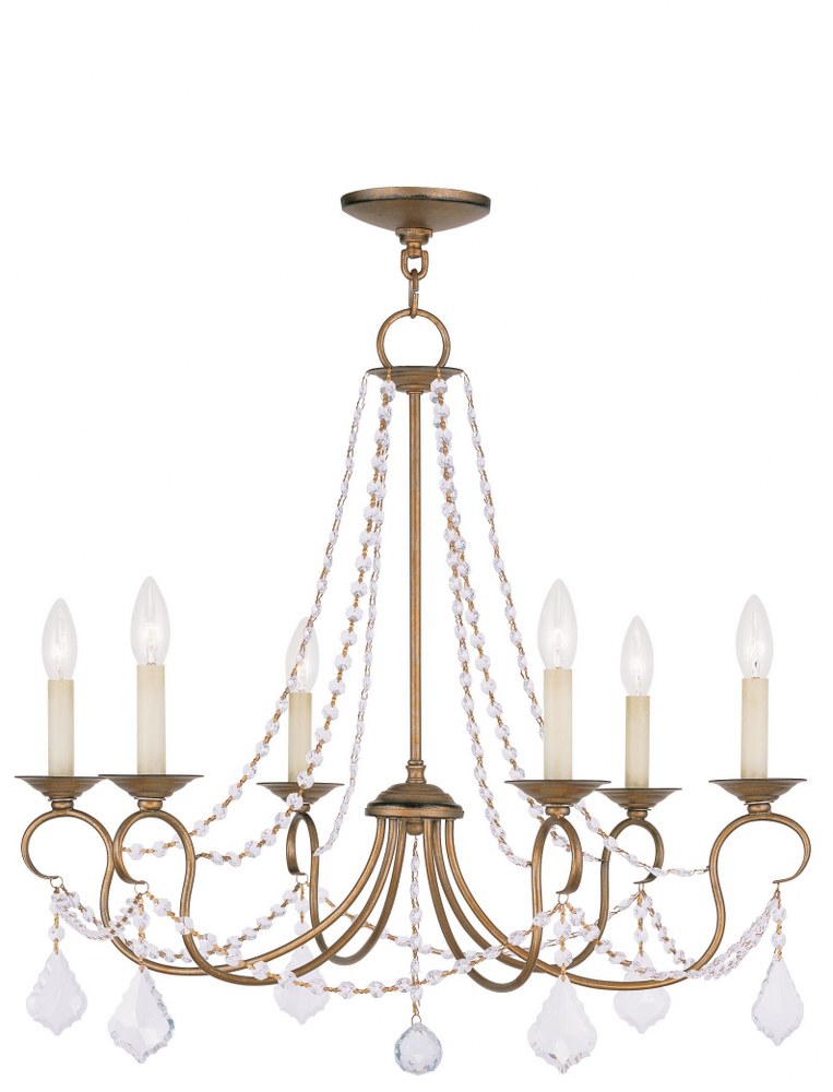 Livex Lighting-6516-48-Pennington - 6 Light Chandelier in Pennington Style - 28 Inches wide by 24 Inches high Antique Gold Leaf  Hand Painted Antique Silver Leaf Finish