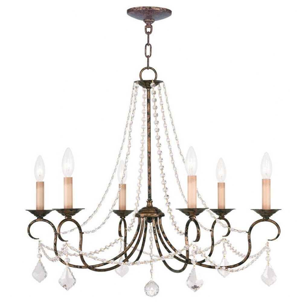 Livex Lighting-6516-71-Pennington - 6 Light Chandelier in Pennington Style - 28 Inches wide by 24 Inches high Hand Applied Venetian Golden Bronze  Hand Painted Antique Silver Leaf Finish