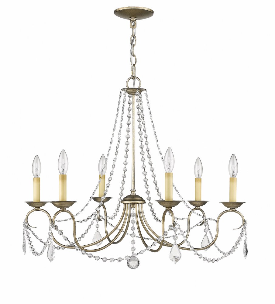 Livex Lighting-6516-73-Pennington - 6 Light Chandelier in Pennington Style - 28 Inches wide by 24 Inches high Antique Silver Leaf  Hand Painted Antique Silver Leaf Finish