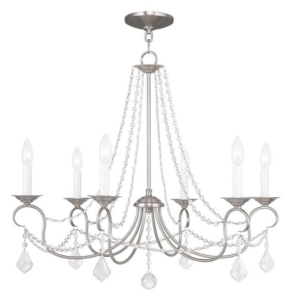 Livex Lighting-6516-91-Pennington - 6 Light Chandelier in Pennington Style - 28 Inches wide by 24 Inches high Brushed Nickel  Hand Painted Antique Silver Leaf Finish