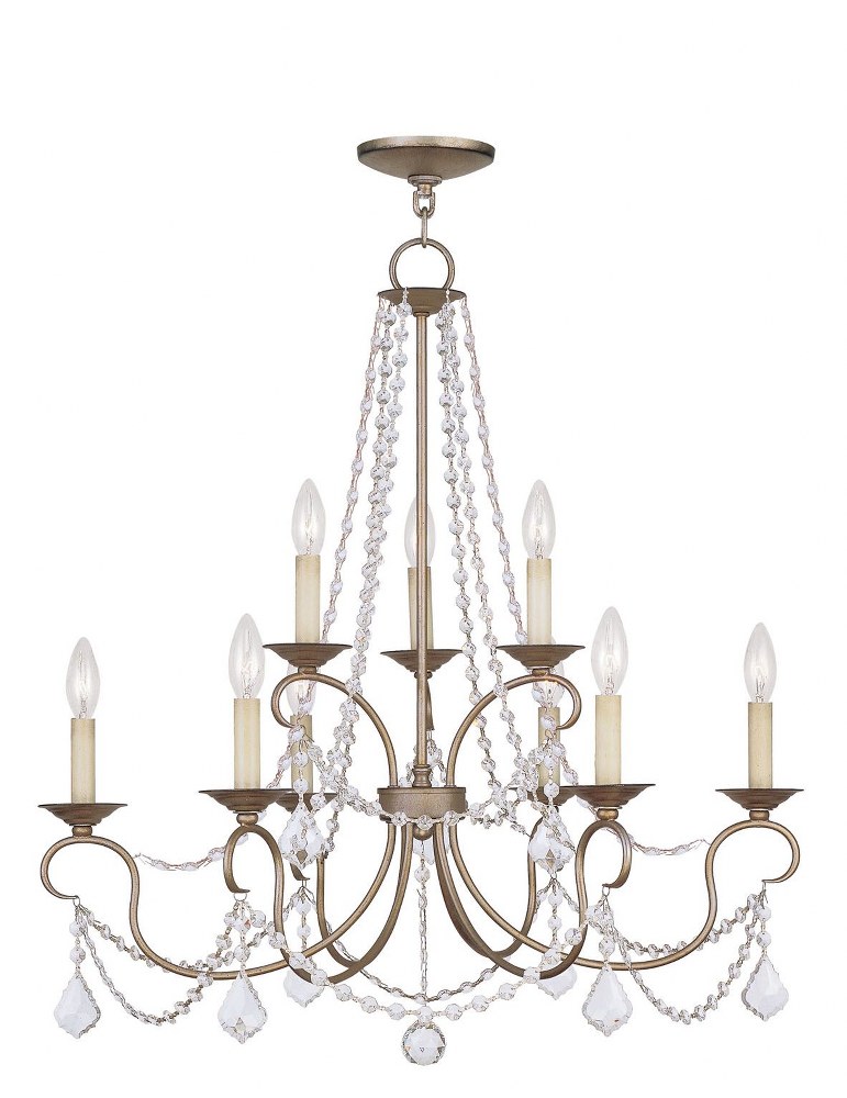 Livex Lighting-6519-73-Pennington - 9 Light Chandelier in Pennington Style - 28 Inches wide by 30 Inches high   Hand Painted Antique Silver Leaf Finish