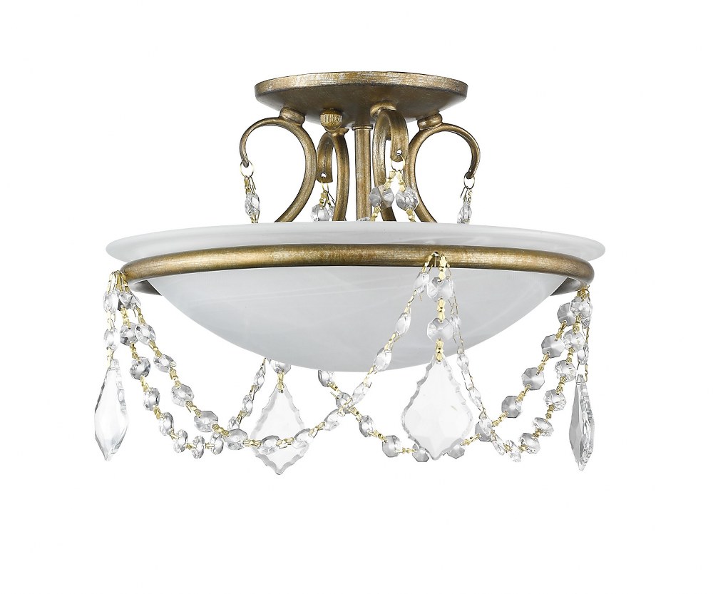 Livex Lighting-6523-48-Chesterfield/Pennington - 2 Light Semi-Flush Mount in Chesterfield/Pennington Style - 12 Inches wide by 9.5 Inches high Antique Gold Leaf  Hand Painted Antique Silver Leaf Finis