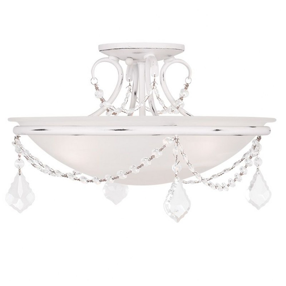 Livex Lighting-6524-60-Chesterfield/Pennington - 3 Light Semi-Flush Mount in Chesterfield/Pennington Style - 16 Inches wide by 10 Inches high Antique White  Hand Painted Antique Silver Leaf Finish wit