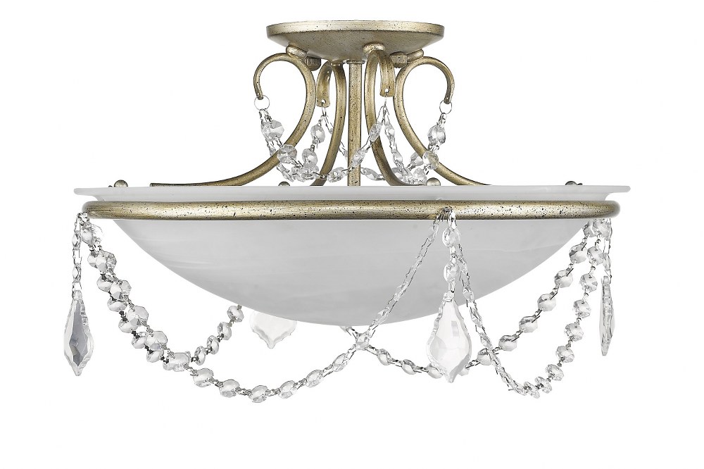 Livex Lighting-6524-73-Chesterfield/Pennington - 3 Light Semi-Flush Mount in Chesterfield/Pennington Style - 16 Inches wide by 10 Inches high Antique Silver Leaf  Hand Painted Antique Silver Leaf Fini