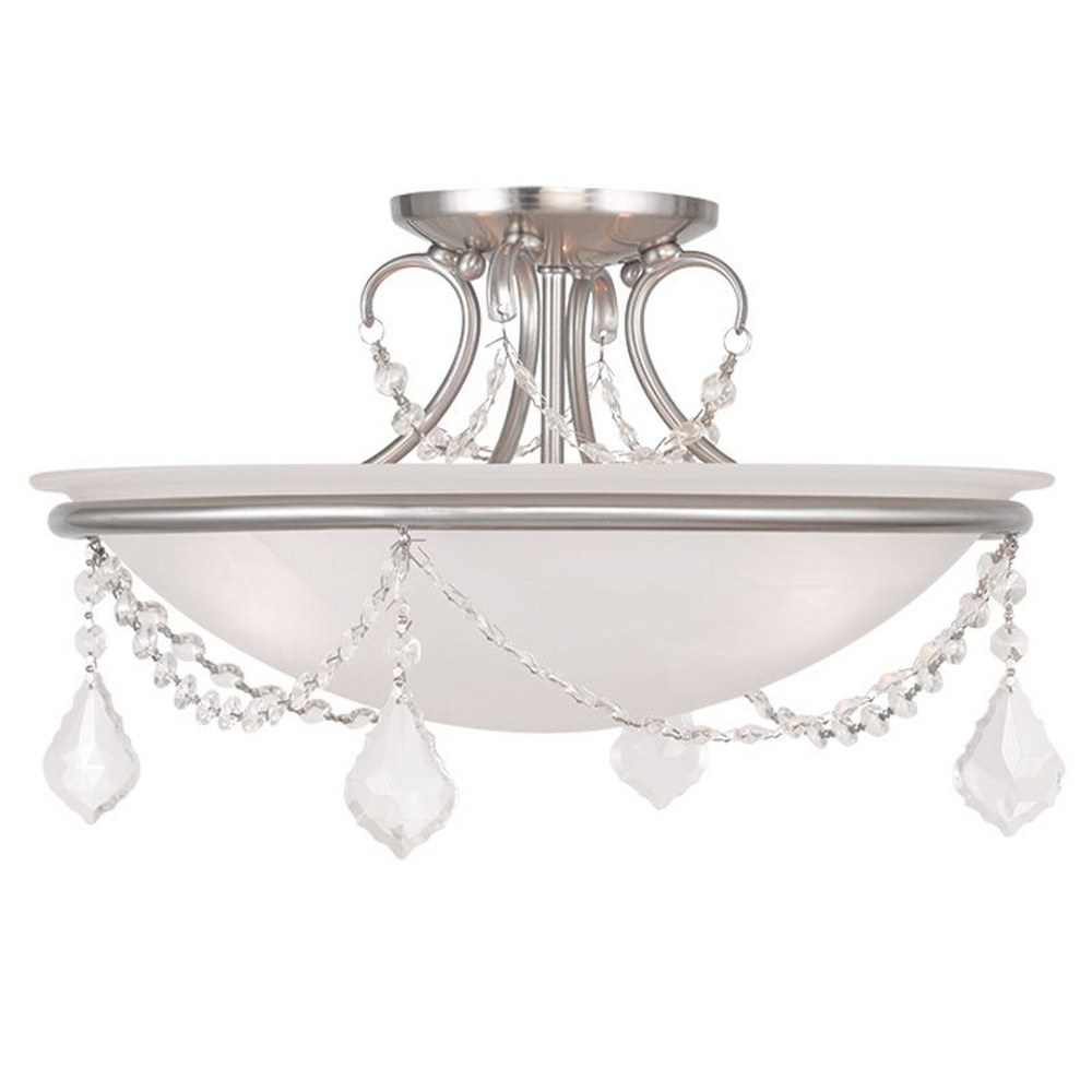 Livex Lighting-6524-91-Chesterfield/Pennington - 3 Light Semi-Flush Mount in Chesterfield/Pennington Style - 16 Inches wide by 10 Inches high Brushed Nickel  Hand Painted Antique Silver Leaf Finish wi