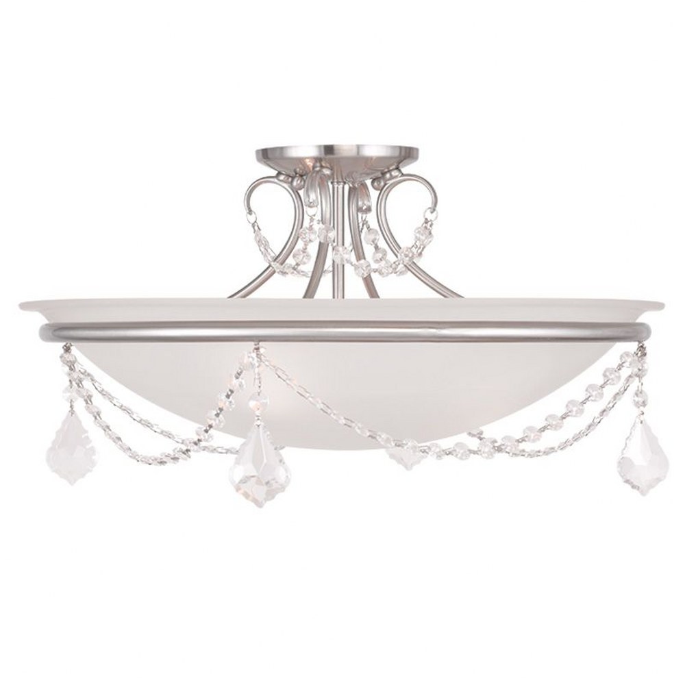 Livex Lighting-6525-91-Chesterfield/Pennington - 3 Light Semi-Flush Mount in Chesterfield/Pennington Style - 20 Inches wide by 11 Inches high   Brushed Nickel Finish with White Alabaster Glass