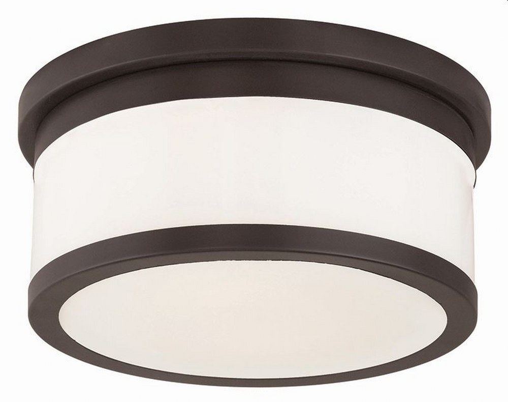 Livex Lighting-65502-07-Stafford - 2 Light Flush Mount in Stafford Style - 11.75 Inches wide by 5.25 Inches high Bronze  Brushed Nickel Finish with Satin Opal White Glass