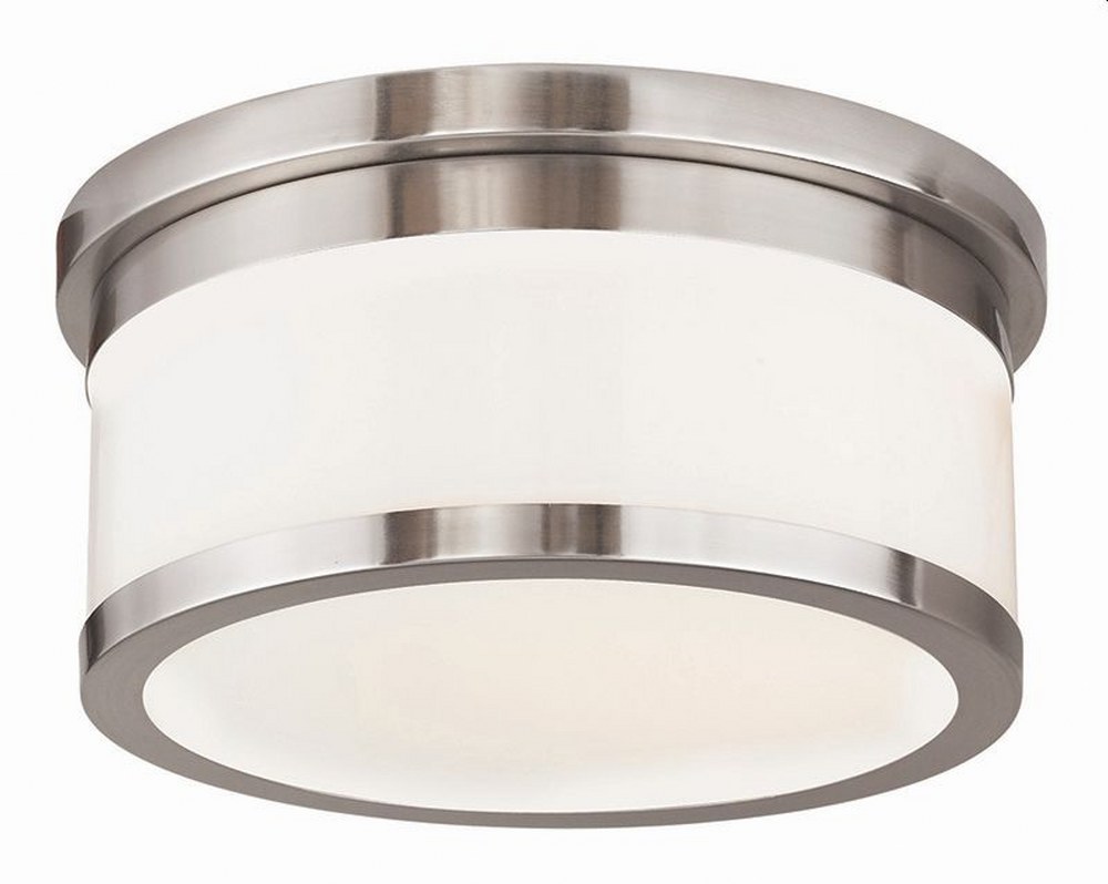 Livex Lighting-65502-91-Stafford - 2 Light Flush Mount in Stafford Style - 11.75 Inches wide by 5.25 Inches high Brushed Nickel  Brushed Nickel Finish with Satin Opal White Glass