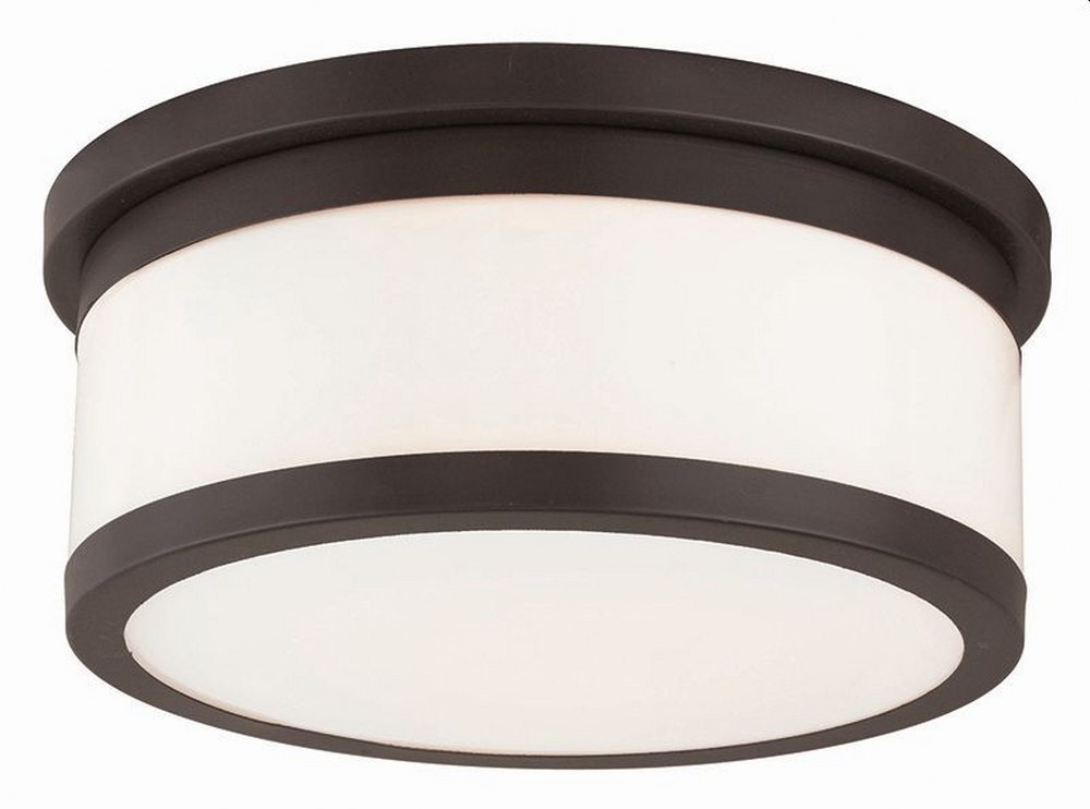 Livex Lighting-65503-07-Stafford - 3 Light Flush Mount in Stafford Style - 13.75 Inches wide by 5.75 Inches high Bronze  Brushed Nickel Finish with Satin Opal White Glass