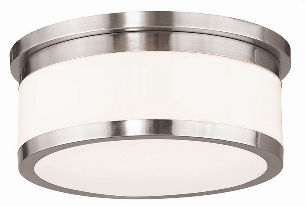 Livex Lighting-65503-91-Stafford - 3 Light Flush Mount in Stafford Style - 13.75 Inches wide by 5.75 Inches high Brushed Nickel  Brushed Nickel Finish with Satin Opal White Glass