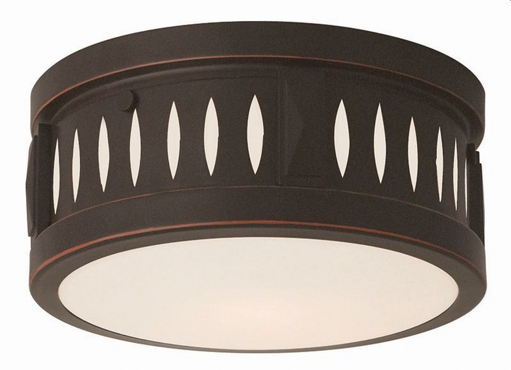 Livex Lighting-65506-67-Vista - 2 Light Flush Mount in Vista Style - 10 Inches wide by 4 Inches high Olde Bronze  Brushed Nickel Finish with Satin Opal White Glass