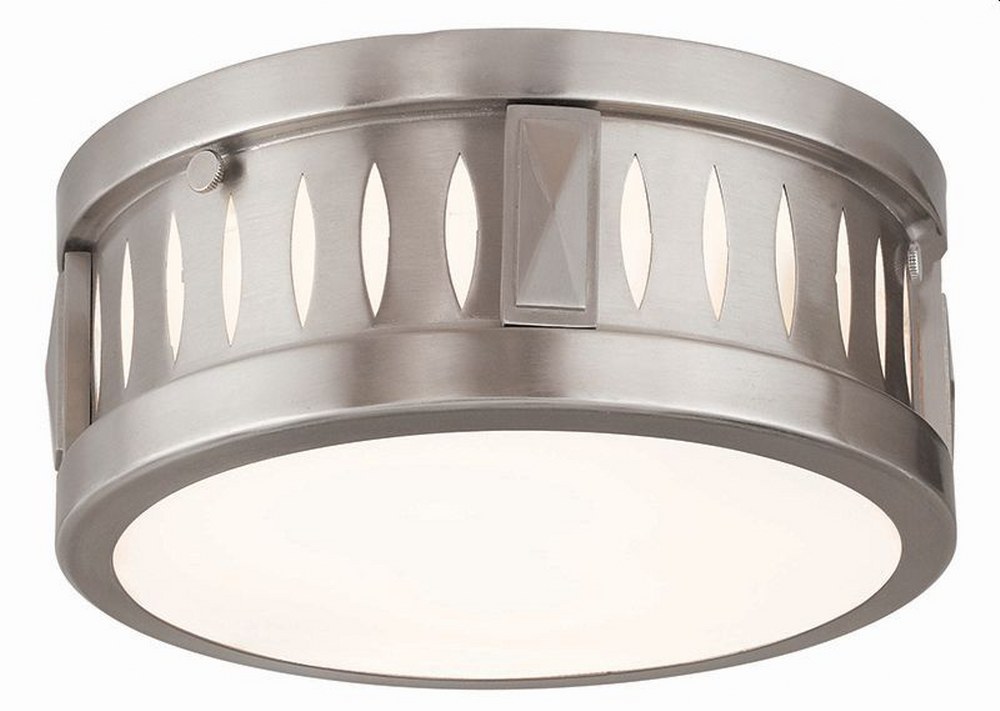 Livex Lighting-65506-91-Vista - 2 Light Flush Mount in Vista Style - 10 Inches wide by 4 Inches high Brushed Nickel  Brushed Nickel Finish with Satin Opal White Glass