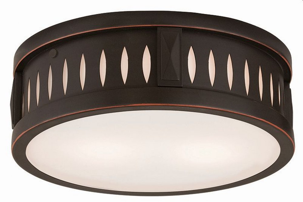 Livex Lighting-65507-67-Vista - 2 Light Flush Mount in Vista Style - 12 Inches wide by 4 Inches high Olde Bronze  Brushed Nickel Finish with Satin Opal White Glass