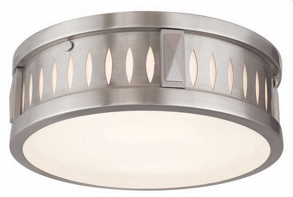 Livex Lighting-65507-91-Vista - 2 Light Flush Mount in Vista Style - 12 Inches wide by 4 Inches high Brushed Nickel  Brushed Nickel Finish with Satin Opal White Glass