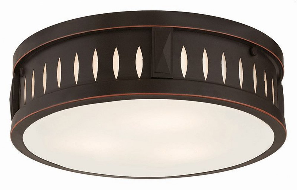 Livex Lighting-65508-67-Vista - 3 Light Flush Mount in Vista Style - 14 Inches wide by 4 Inches high Olde Bronze  Brushed Nickel Finish with Satin Opal White Glass