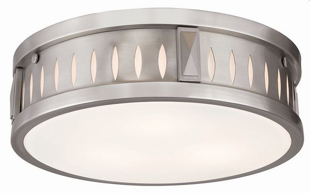 Livex Lighting-65508-91-Vista - 3 Light Flush Mount in Vista Style - 14 Inches wide by 4 Inches high Brushed Nickel  Brushed Nickel Finish with Satin Opal White Glass