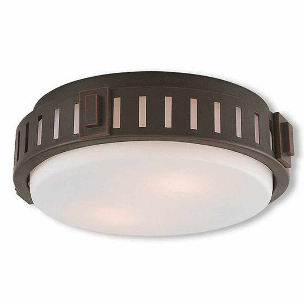 Livex Lighting-65511-67-Portland - 2 Light Flush Mount in Portland Style - 11 Inches wide by 3.88 Inches high Olde Bronze  Brushed Nickel Finish with Satin Opal White Glass