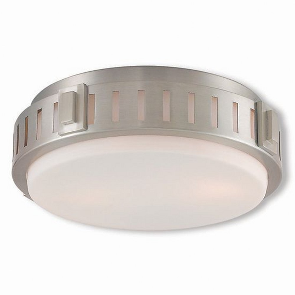 Livex Lighting-65511-91-Portland - 2 Light Flush Mount in Portland Style - 11 Inches wide by 3.88 Inches high Brushed Nickel  Brushed Nickel Finish with Satin Opal White Glass