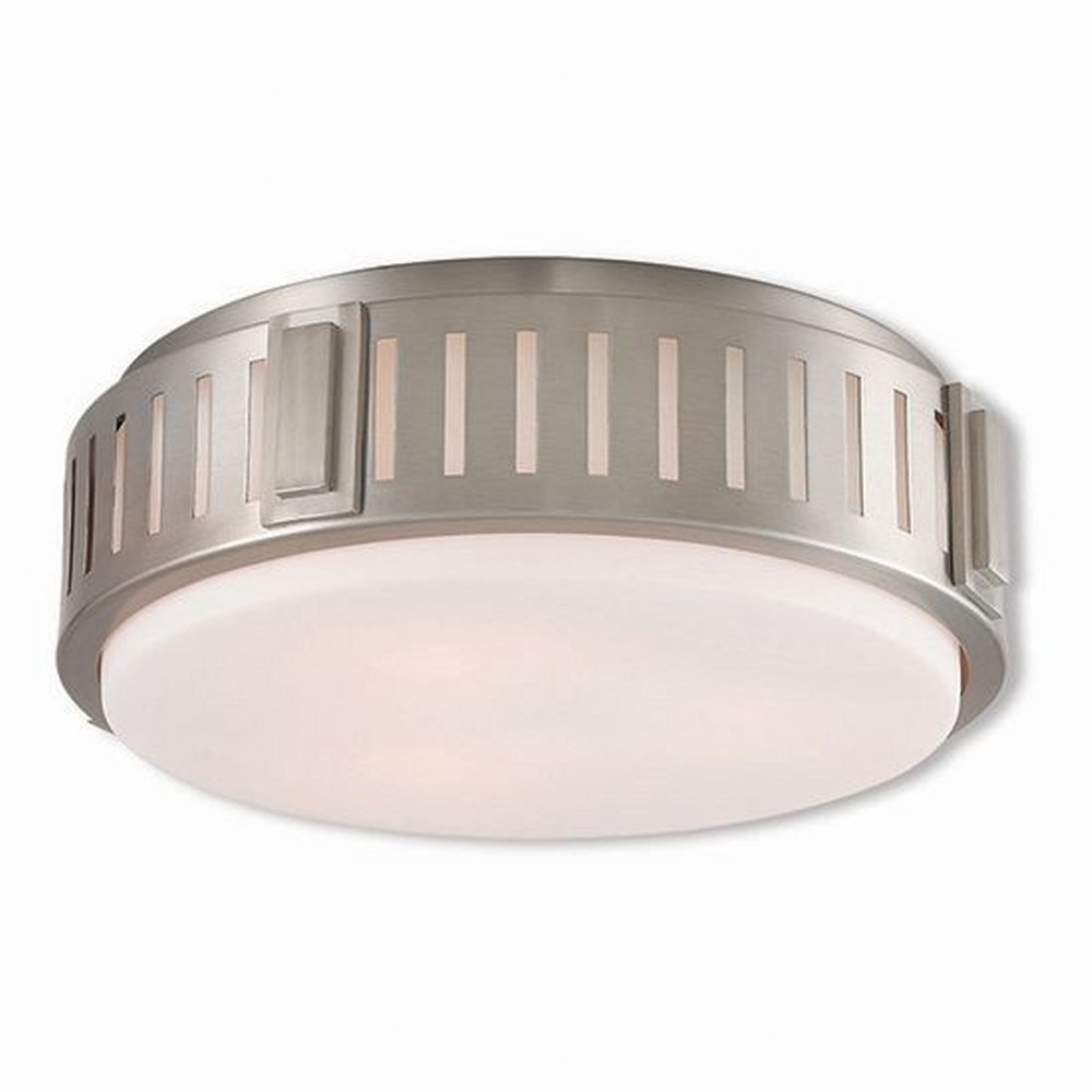 Livex Lighting-65513-91-Portland - 3 Light Flush Mount in Portland Style - 15 Inches wide by 5.25 Inches high Brushed Nickel  Brushed Nickel Finish with Satin Opal White Glass