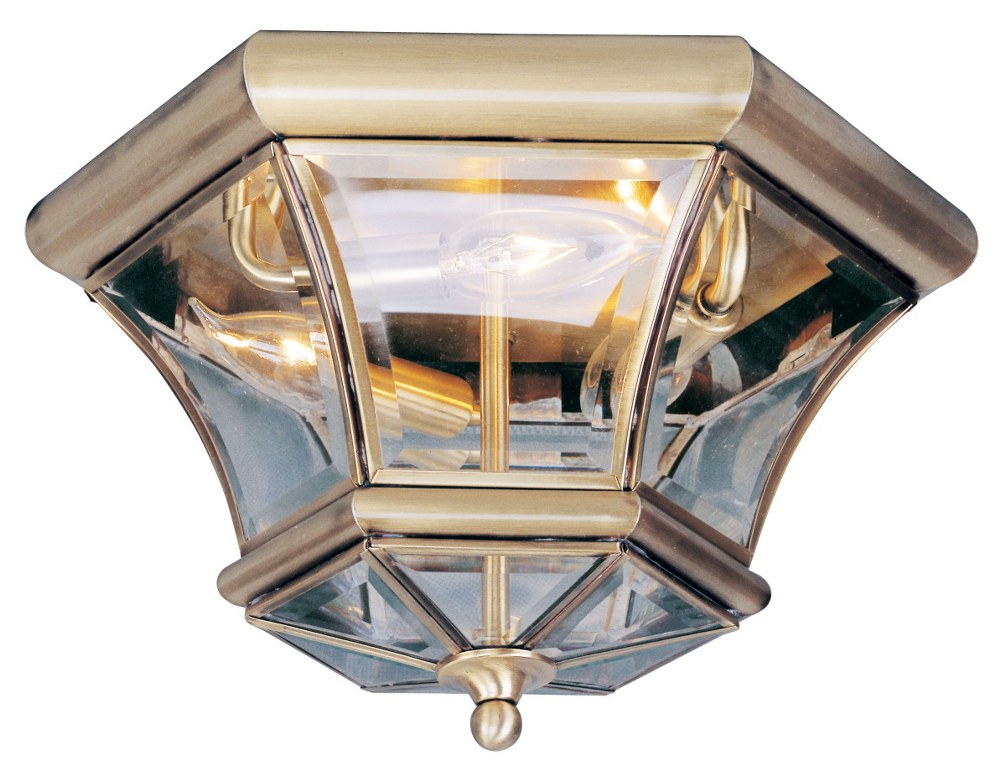 Livex Lighting-7053-01-Monterey/Georgetown - 3 Light Outdoor Flush Mount in Monterey/Georgetown Style - 12.5 Inches wide by 7.75 Inches high Antique Brass  Brushed Nickel Finish with Clear Beveled Gla