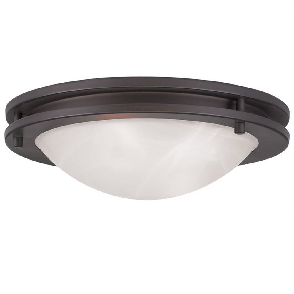 Livex Lighting-7057-07-Ariel - 2 Light Flush Mount in Ariel Style - 11 Inches wide by 3.5 Inches high Bronze  Bronze Finish with White Alabaster Glass