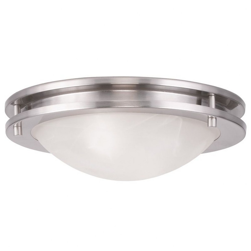 Livex Lighting-7057-91-Ariel - 2 Light Flush Mount in Ariel Style - 11 Inches wide by 3.5 Inches high Brushed Nickel  Bronze Finish with White Alabaster Glass