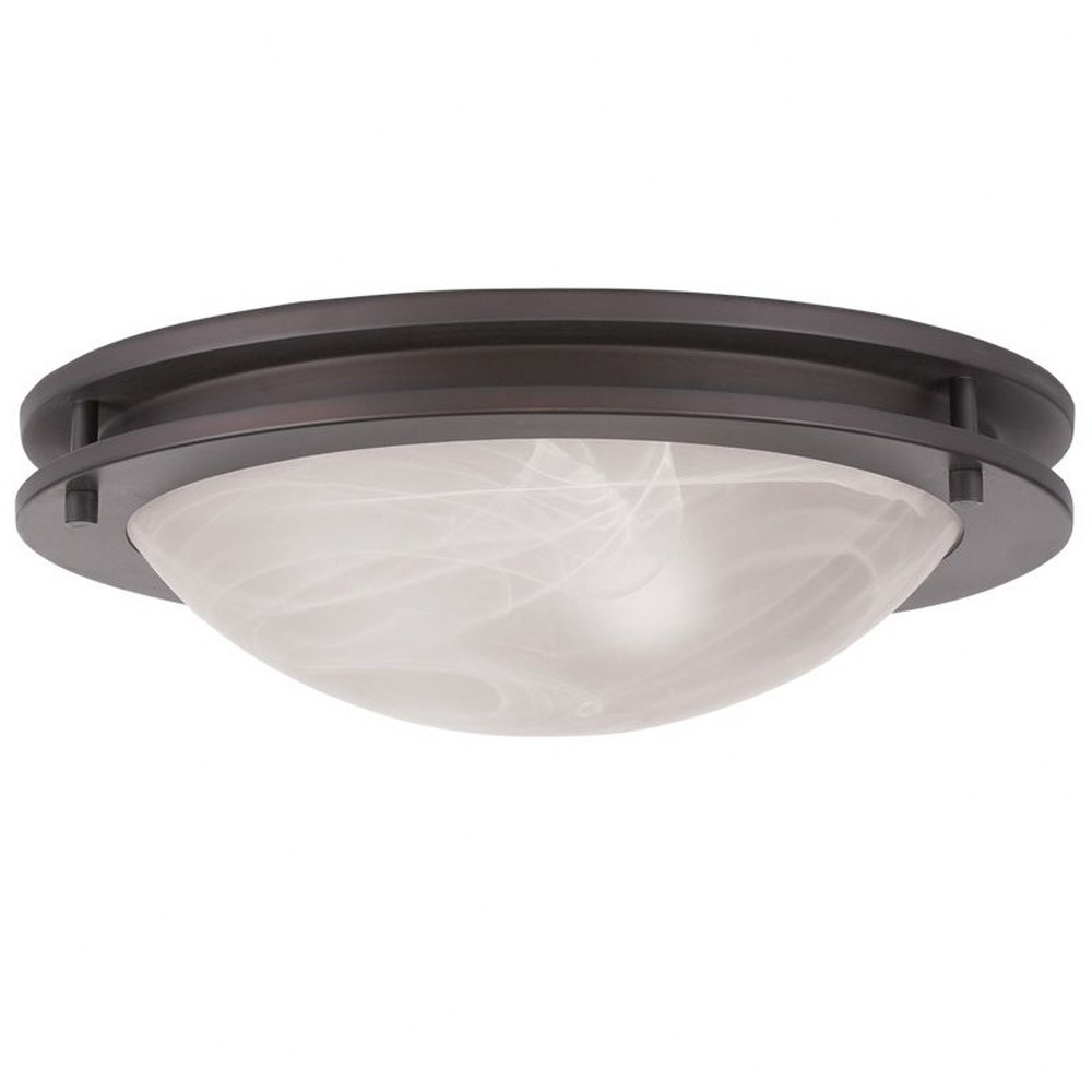 Livex Lighting-7058-07-Ariel - 2 Light Flush Mount in Ariel Style - 13 Inches wide by 4 Inches high Bronze  Brushed Nickel Finish with White Alabaster Glass