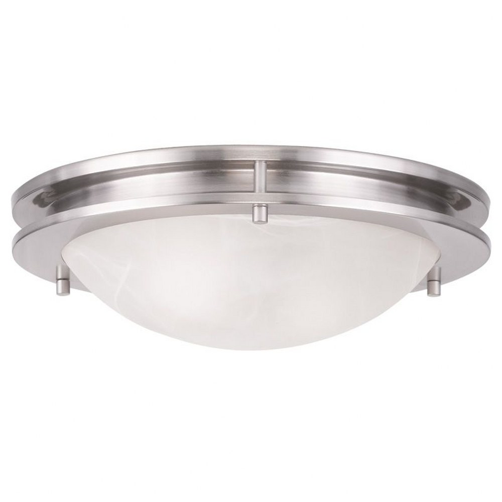 Livex Lighting-7058-91-Ariel - 2 Light Flush Mount in Ariel Style - 13 Inches wide by 4 Inches high Brushed Nickel  Brushed Nickel Finish with White Alabaster Glass