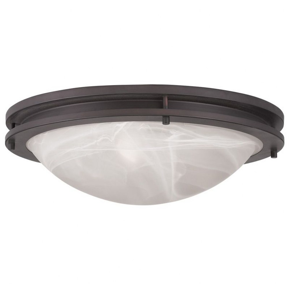 Livex Lighting-7059-07-Ariel - 3 Light Flush Mount in Ariel Style - 17 Inches wide by 5 Inches high Bronze  Brushed Nickel Finish with White Alabaster Glass