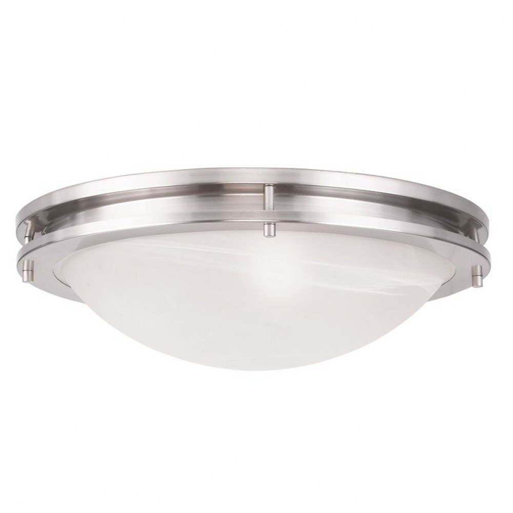 Livex Lighting-7059-91-Ariel - 3 Light Flush Mount in Ariel Style - 17 Inches wide by 5 Inches high Brushed Nickel  Brushed Nickel Finish with White Alabaster Glass