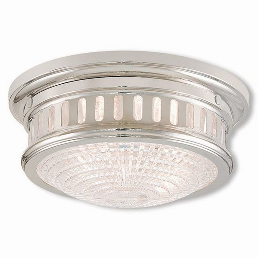 Livex Lighting-73051-35-Berwick - 2 Light Flush Mount in Berwick Style - 11 Inches wide by 5 Inches high Polished Nickel  Brushed Nickel Finish with Clear Cut Glass