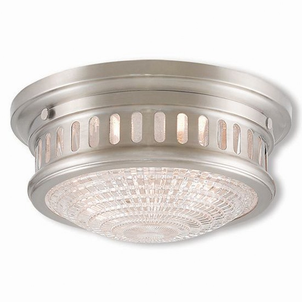 Livex Lighting-73051-91-Berwick - 2 Light Flush Mount in Berwick Style - 11 Inches wide by 5 Inches high Brushed Nickel  Brushed Nickel Finish with Clear Cut Glass